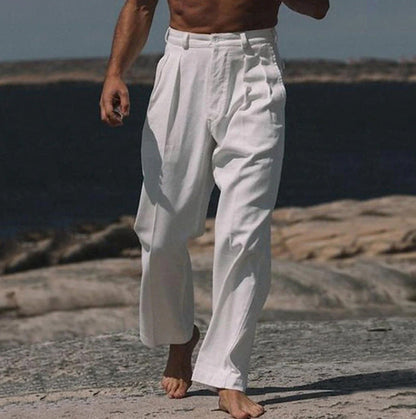 PANTALONI THEO IN LINO A GAMBA LARGA