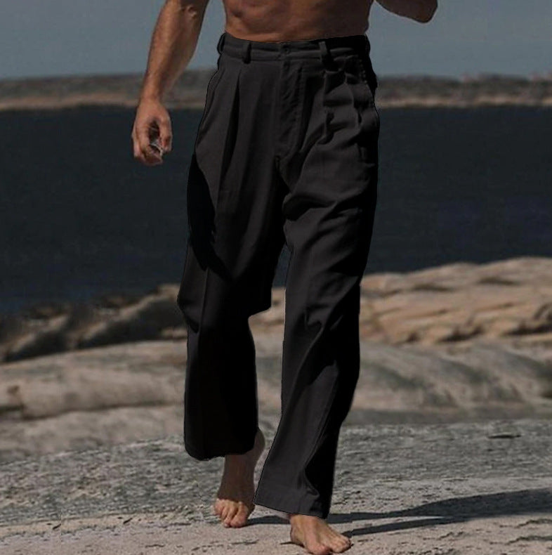 PANTALONI THEO IN LINO A GAMBA LARGA