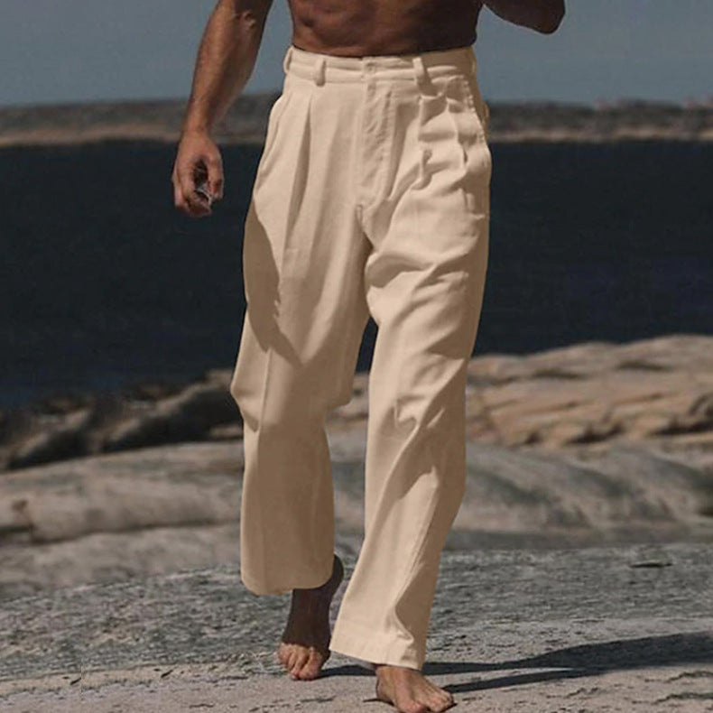 PANTALONI THEO IN LINO A GAMBA LARGA