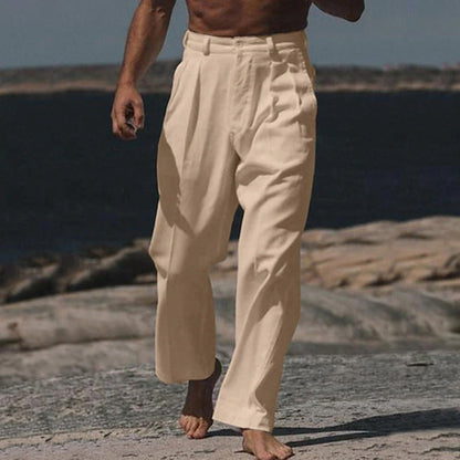 PANTALONI THEO IN LINO A GAMBA LARGA
