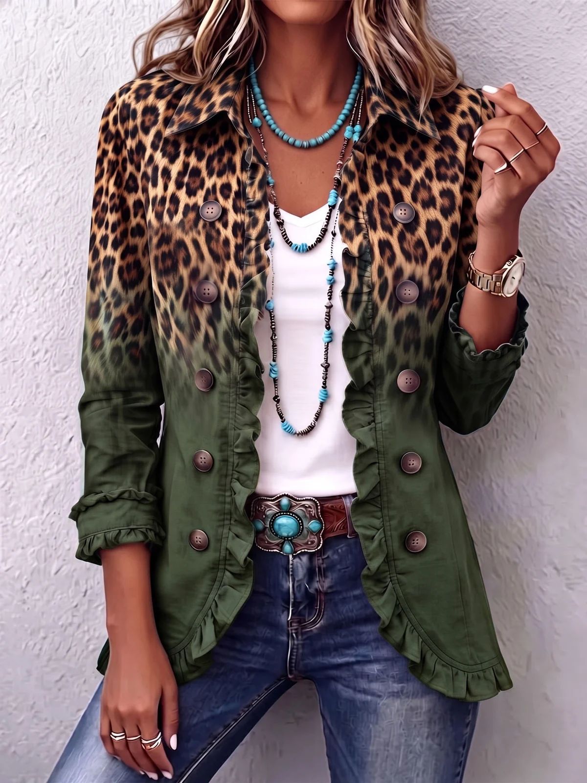 Rosmine | Abito Vintage Leopardato Sfumato con Balze