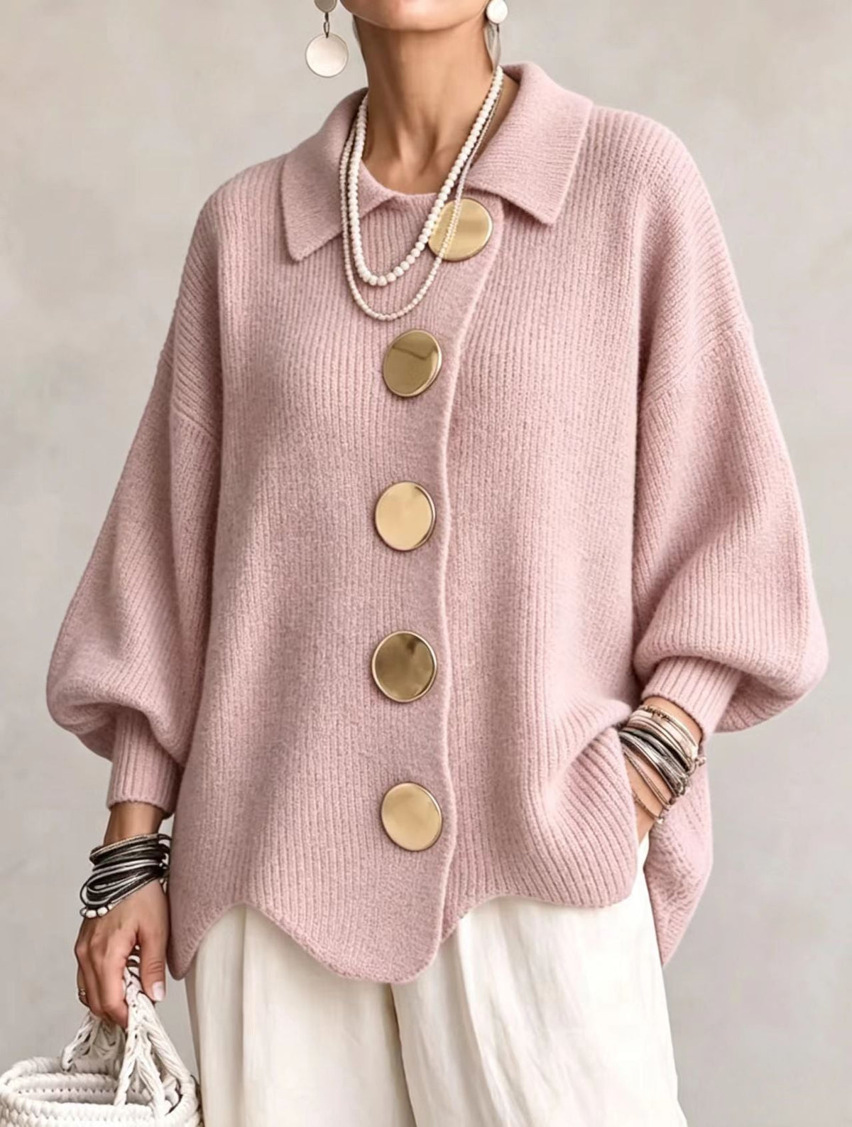 Isadora | Cardigan oversize con bottoni metallici