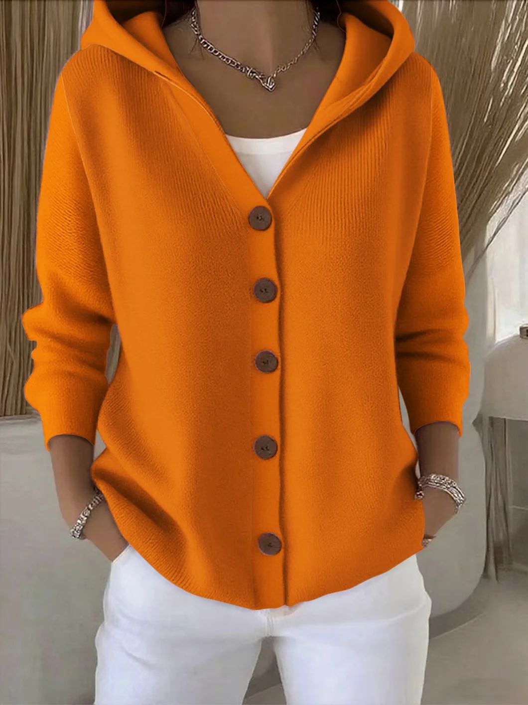 Merel | Cardigan in maglia con cappuccio e bottoni