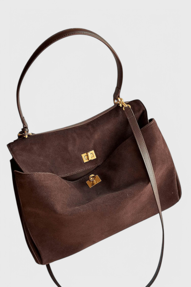 Borsa a tracolla in camoscio color henné