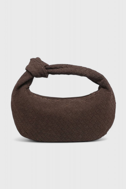 Borsa a mano media intrecciata color lilla con dettagli a nodo