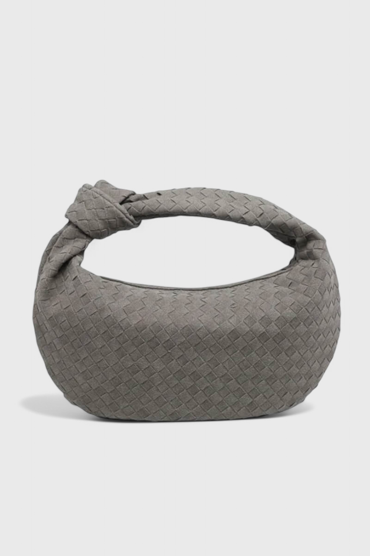 Borsa a mano media intrecciata color lilla con dettagli a nodo