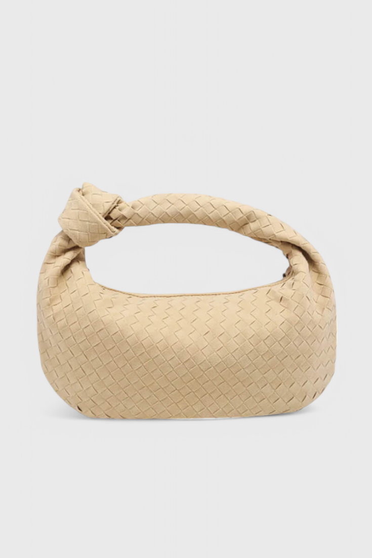 Borsa a mano media intrecciata color lilla con dettagli a nodo