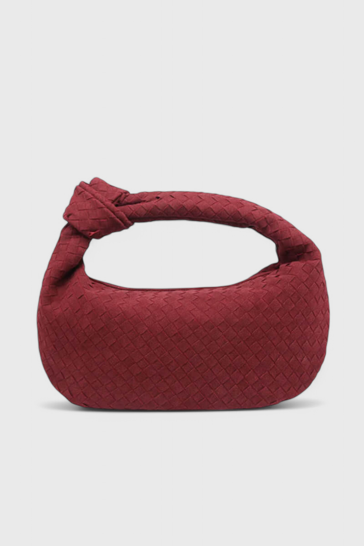 Borsa a mano media intrecciata color lilla con dettagli a nodo