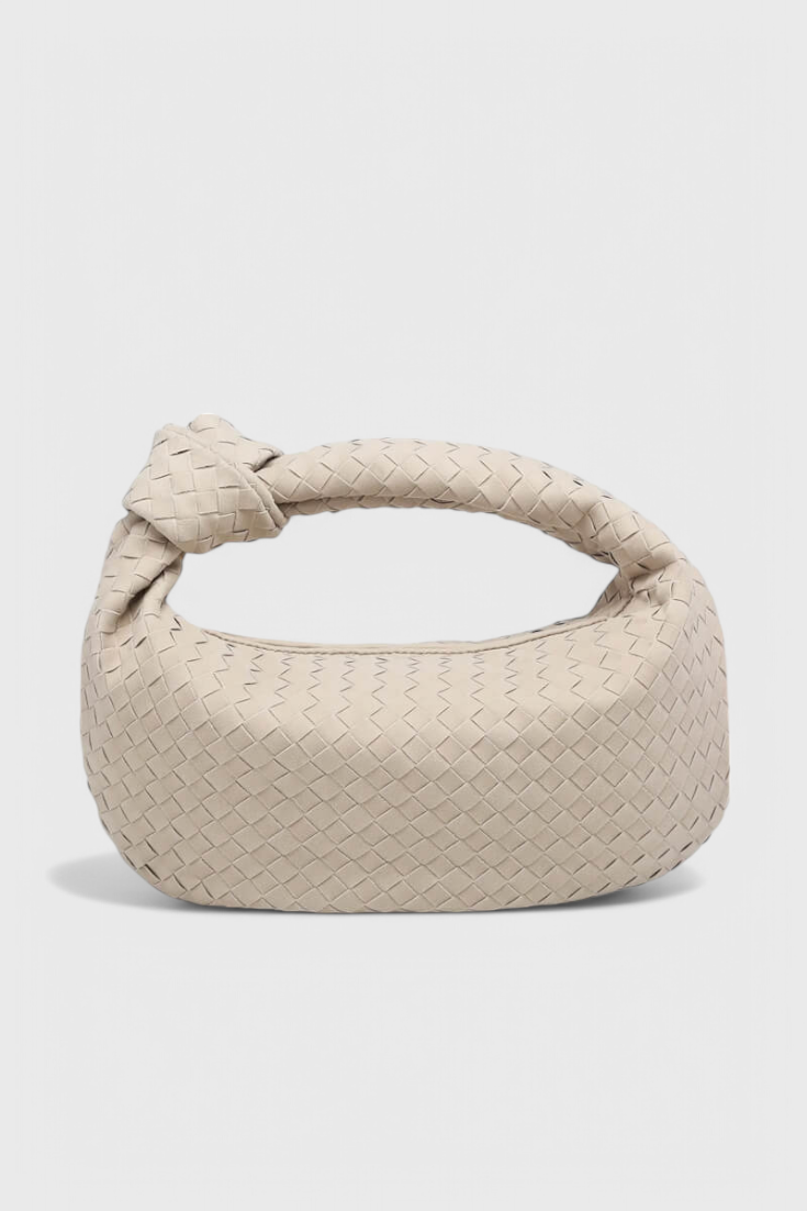 Borsa a mano media intrecciata color lilla con dettagli a nodo