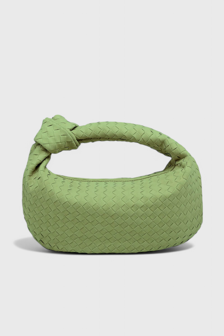 Borsa a mano media intrecciata color lilla con dettagli a nodo