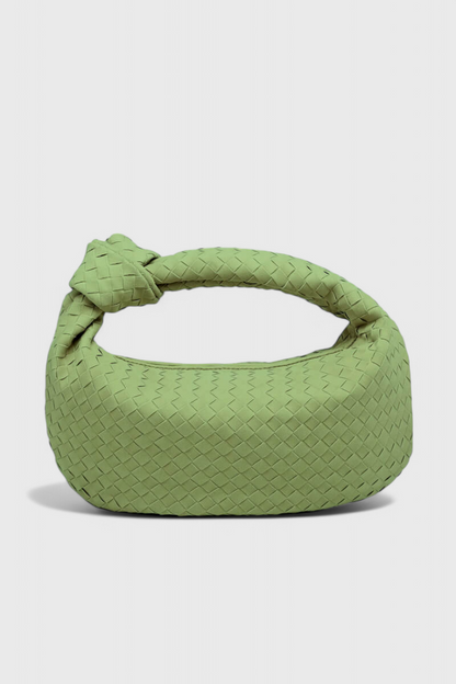 Borsa a mano media intrecciata color lilla con dettagli a nodo