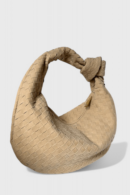 Borsa a mano media intrecciata color lilla con dettagli a nodo