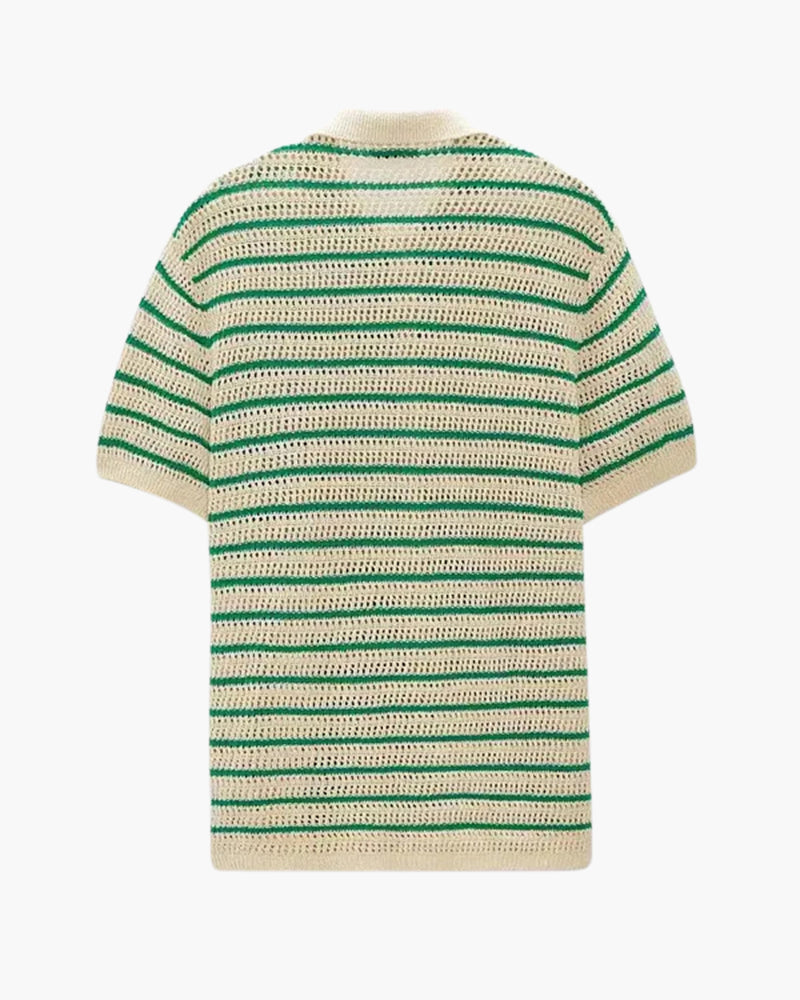 Weston | Camicia estiva da uomo in crochet a righe verdi con chiusura a bottoni