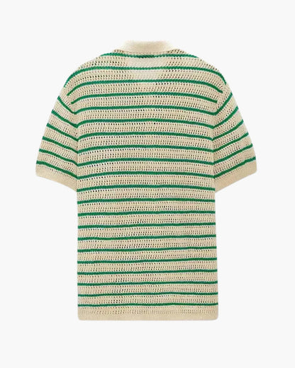 Weston | Camicia estiva da uomo in crochet a righe verdi con chiusura a bottoni