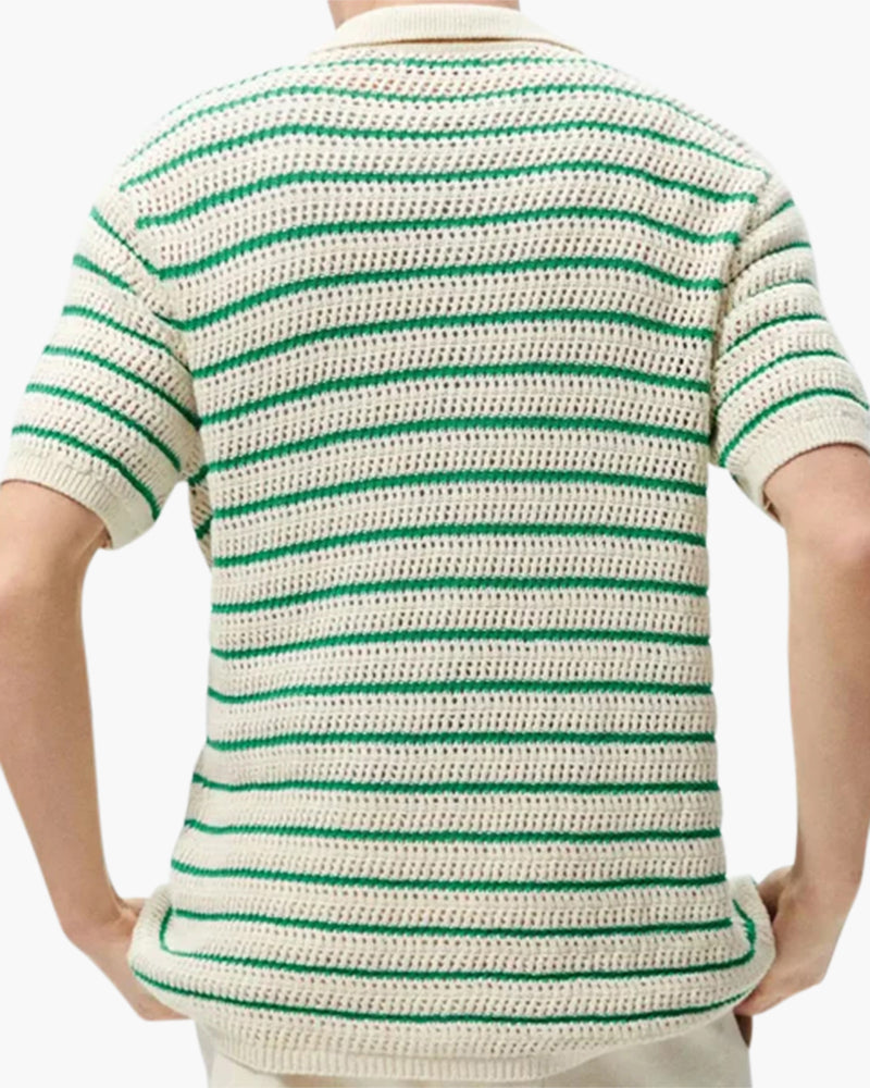 Weston | Camicia estiva da uomo in crochet a righe verdi con chiusura a bottoni