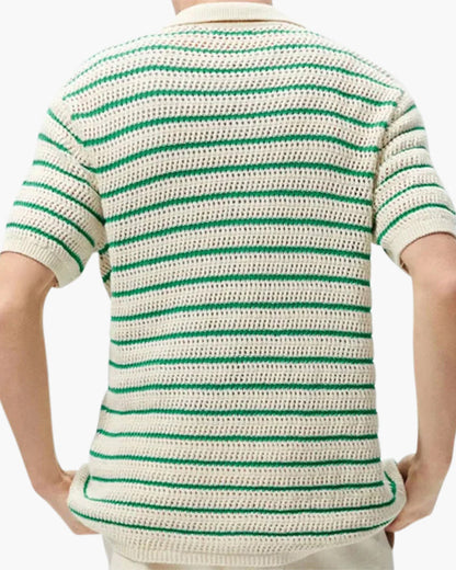 Weston | Camicia estiva da uomo in crochet a righe verdi con chiusura a bottoni