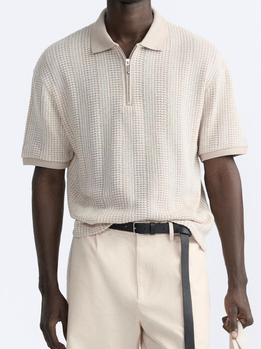 Polo lavorato a maglia strutturato con chiusura a zip