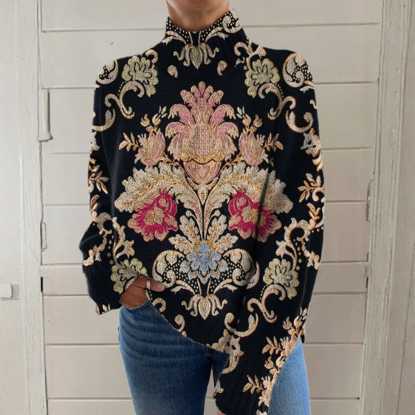 Harper | Maglione a Collo Alto Floreale Vintage