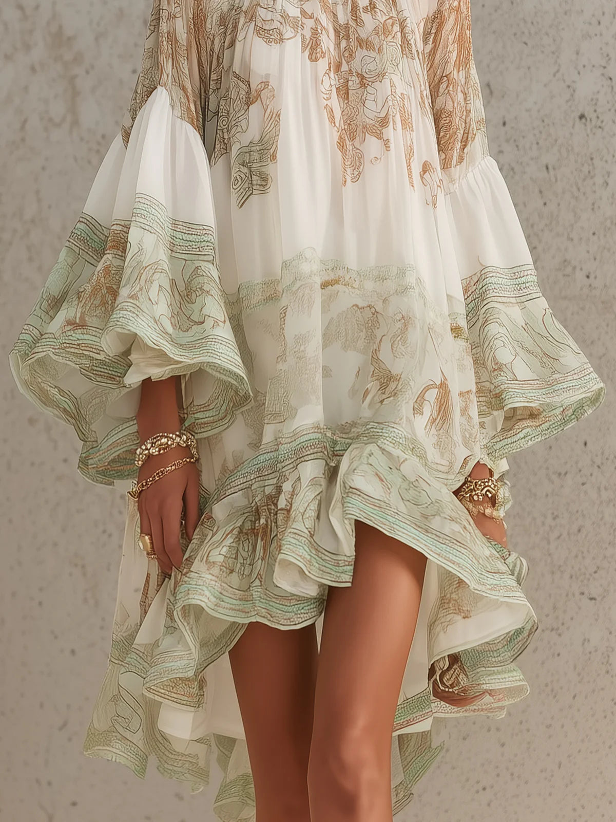Mirabel | Mini Abito Boho Avorio con Orlo Asimmetrico