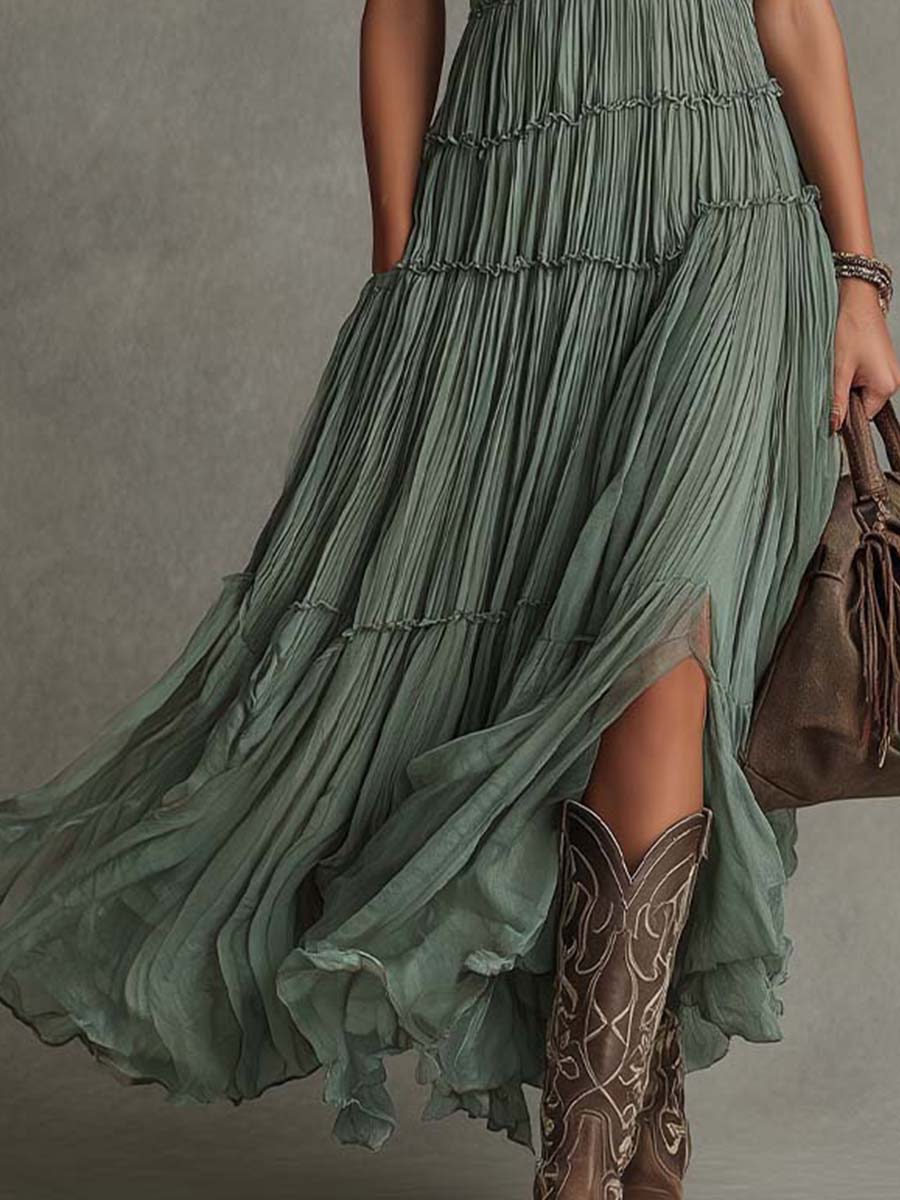 Lucrezia | Abito Lungo Arricciato con Scollo a V