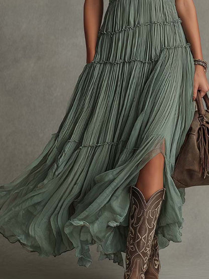 Lucrezia | Abito Lungo Arricciato con Scollo a V