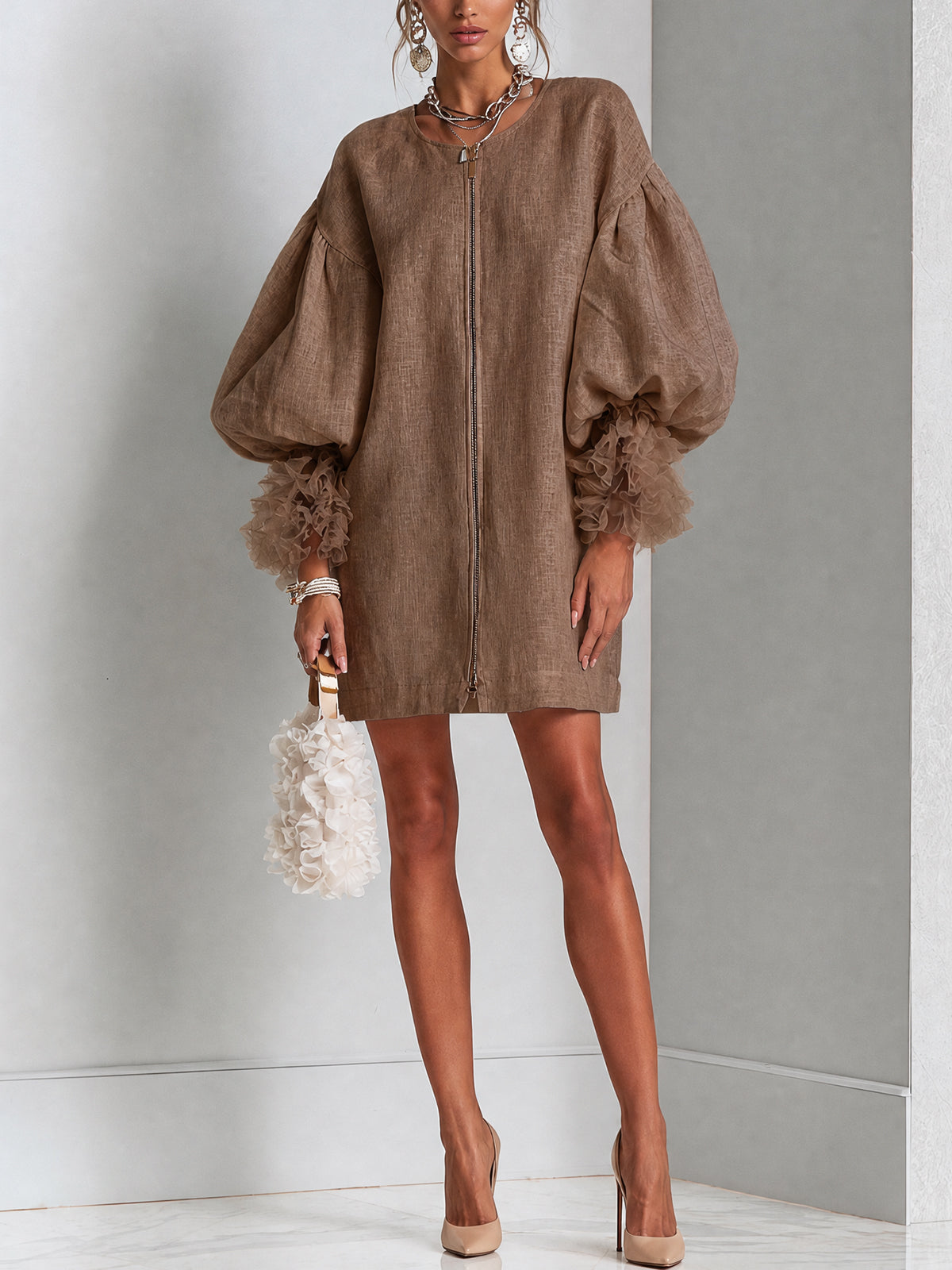 Rebecca | Miniabito con zip e maniche a palloncino