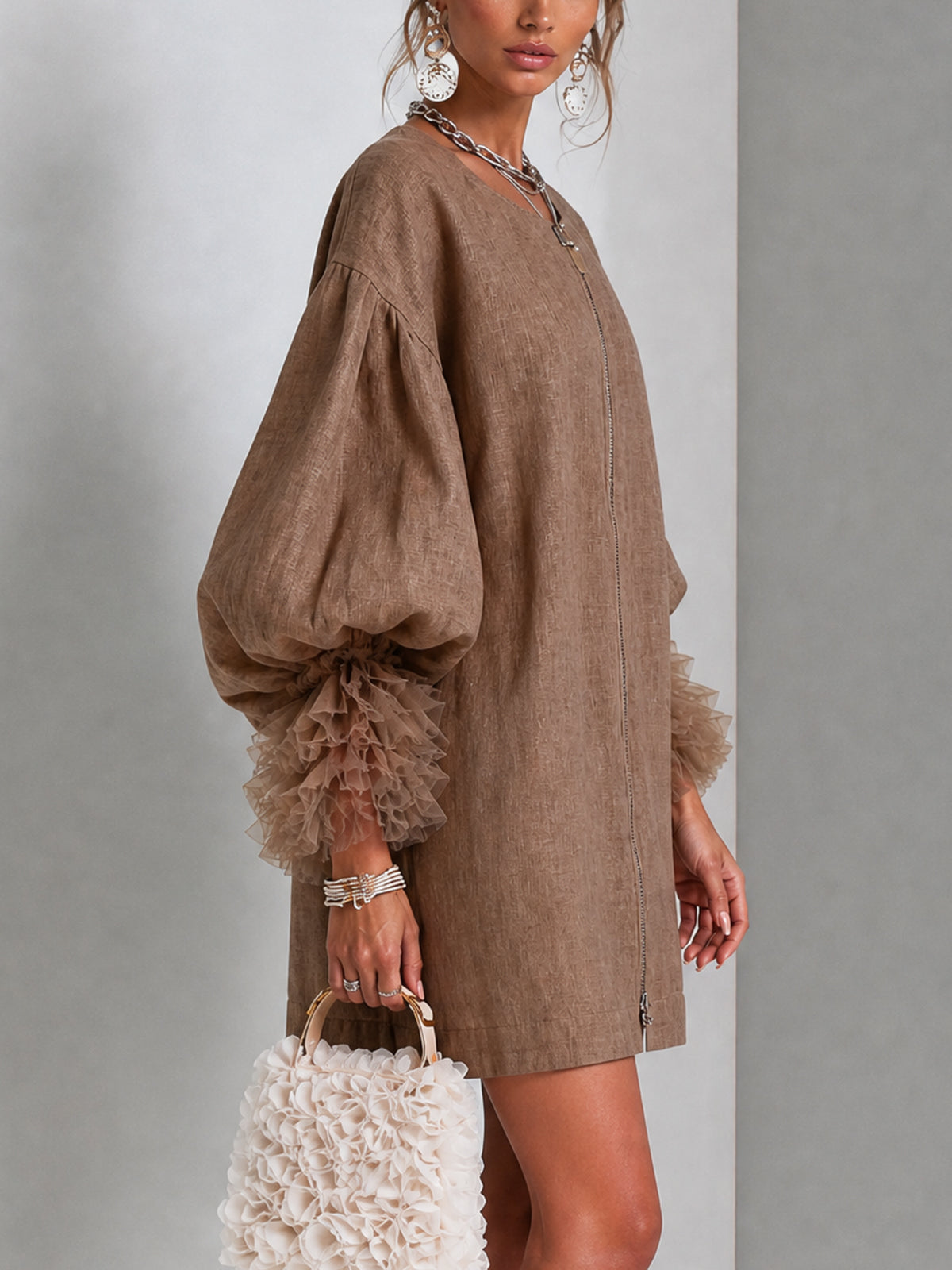 Rebecca | Miniabito con zip e maniche a palloncino