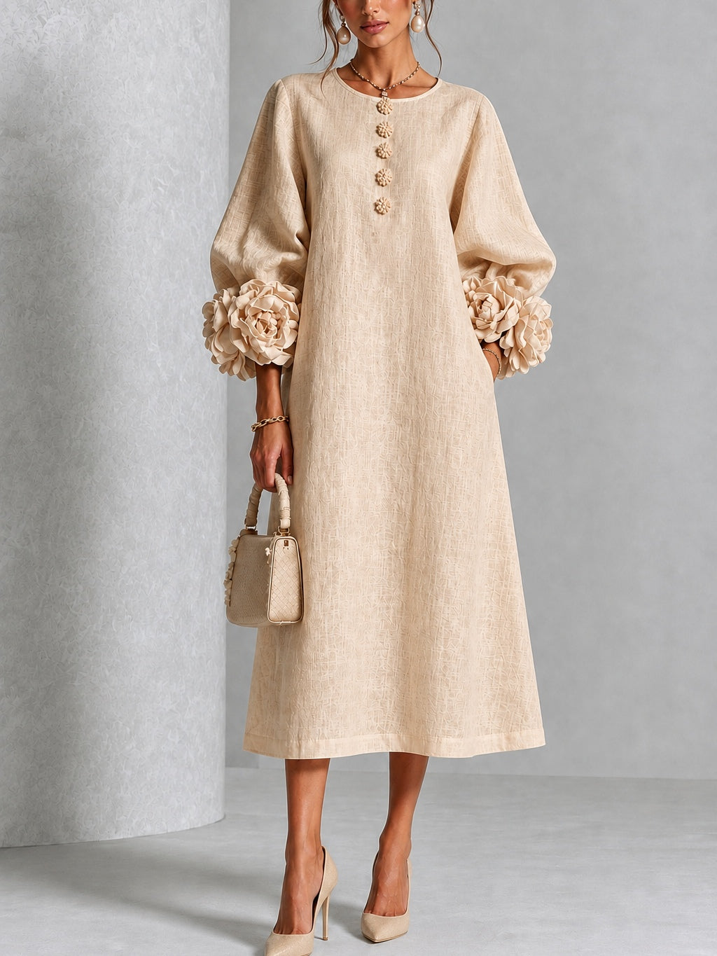 Rosanne | Abito midi con polsini a rosetta