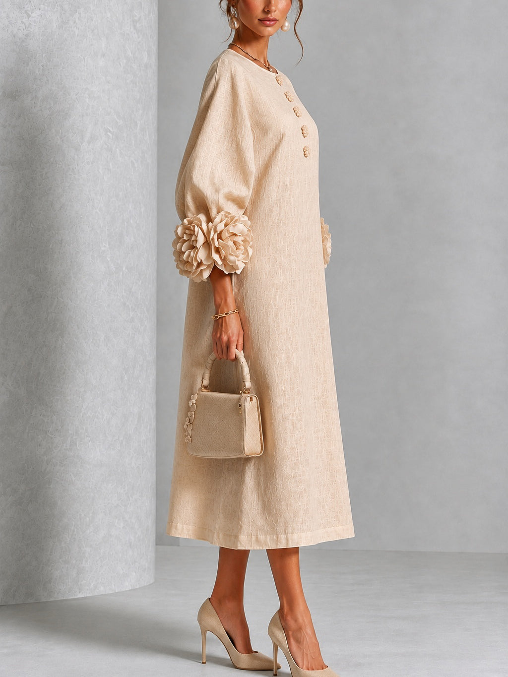 Rosanne | Abito midi con polsini a rosetta