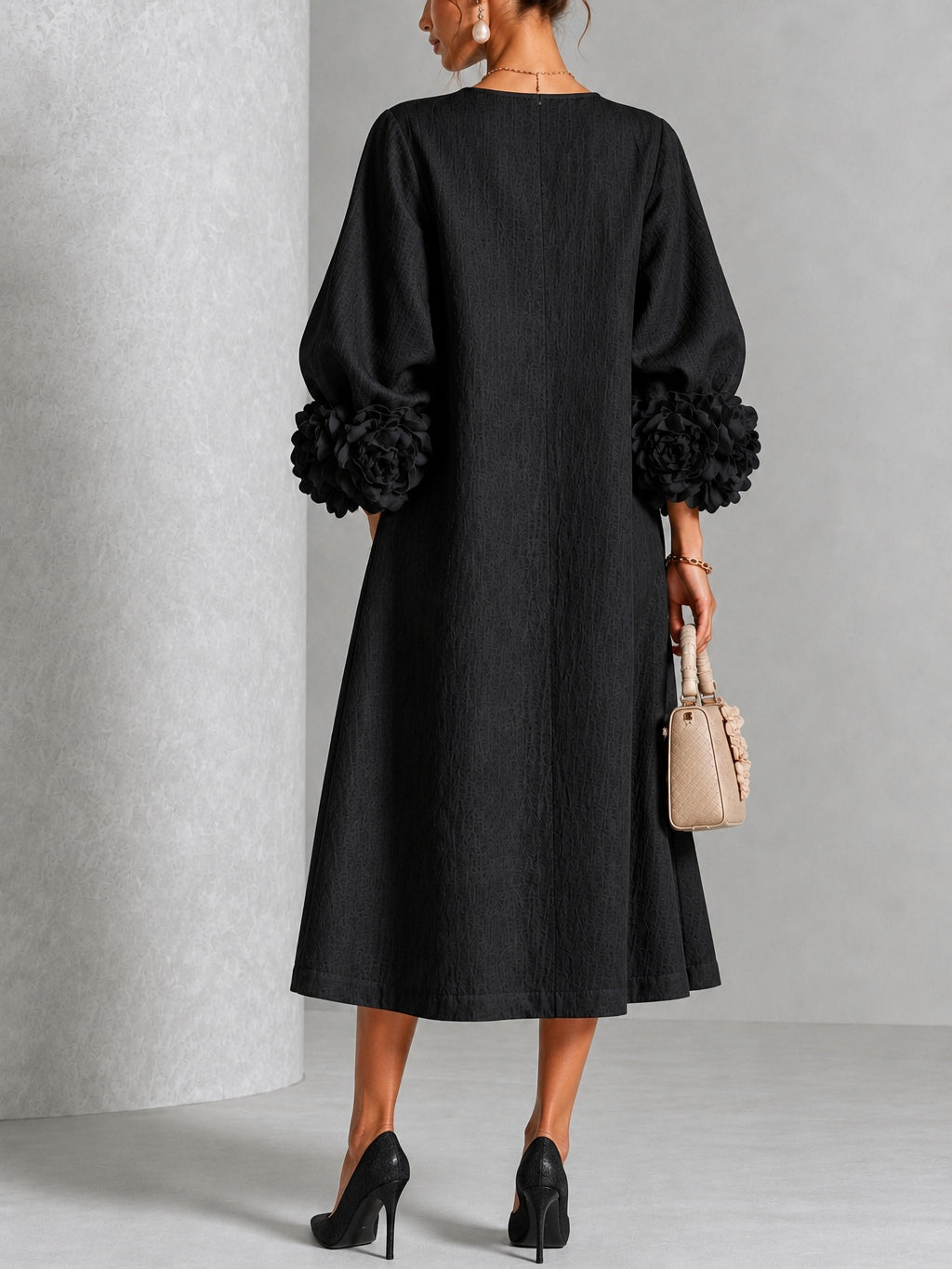 Adriana | Abito midi con polsini floreali