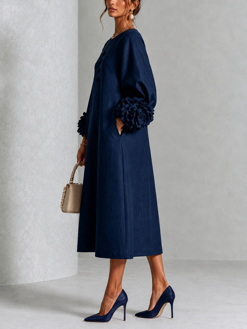 Danica | Abito midi con polsini floreali