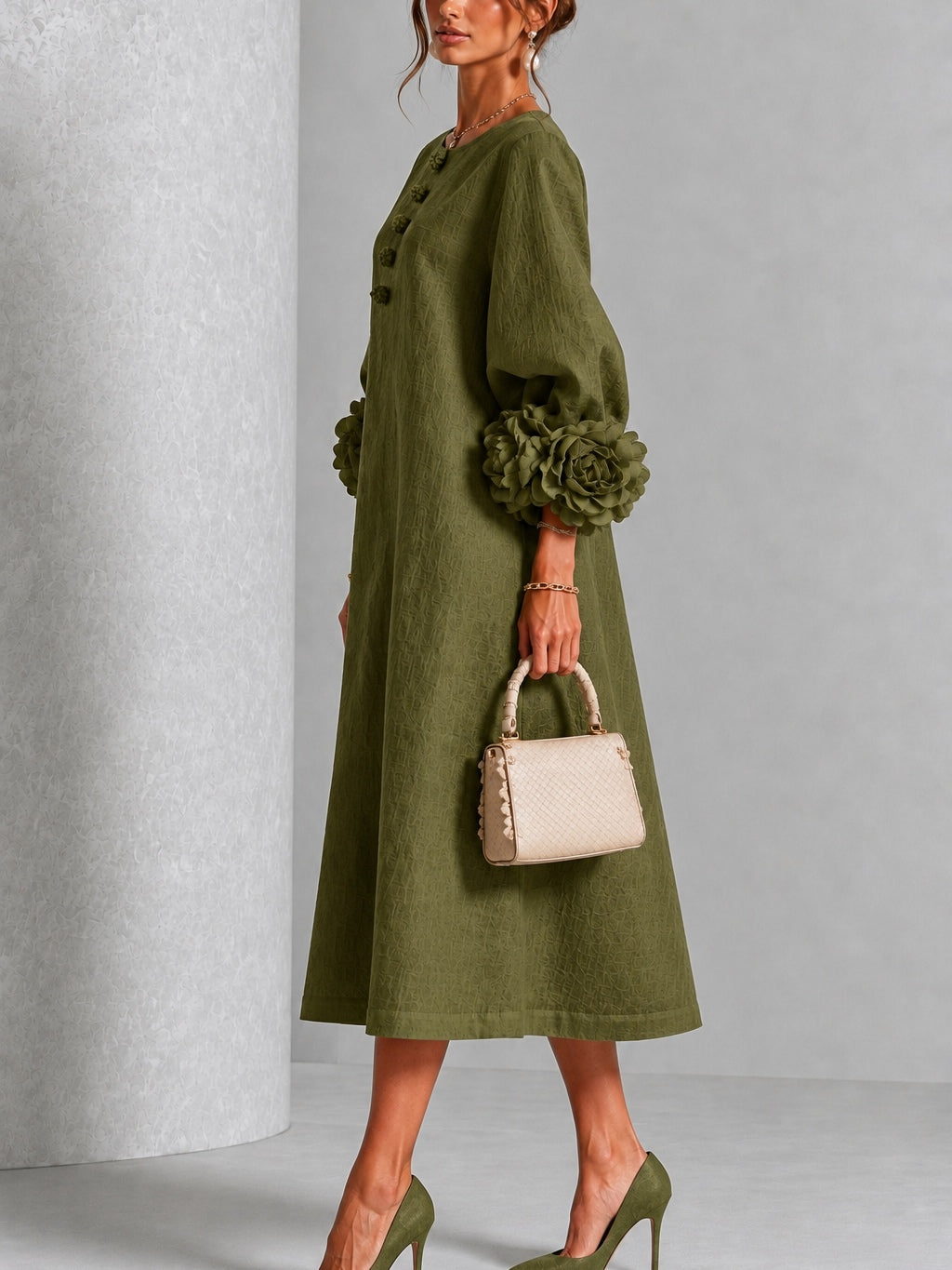 Wilhelmina | Abito Midi con Polsini a Fiori
