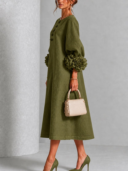 Wilhelmina | Abito Midi con Polsini a Fiori