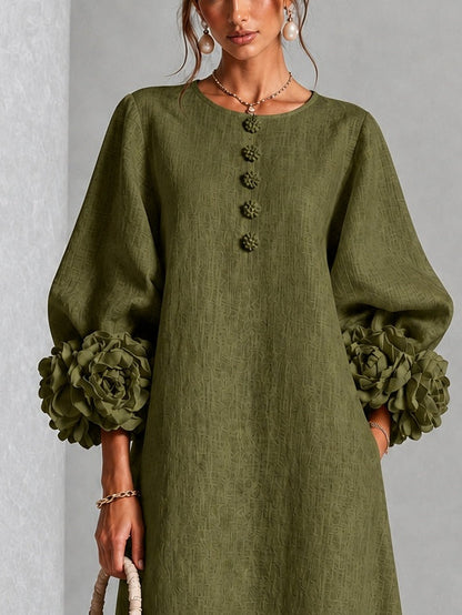 Wilhelmina | Abito Midi con Polsini a Fiori