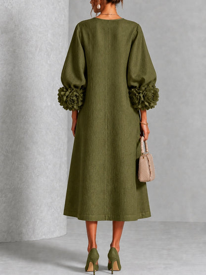 Wilhelmina | Abito Midi con Polsini a Fiori