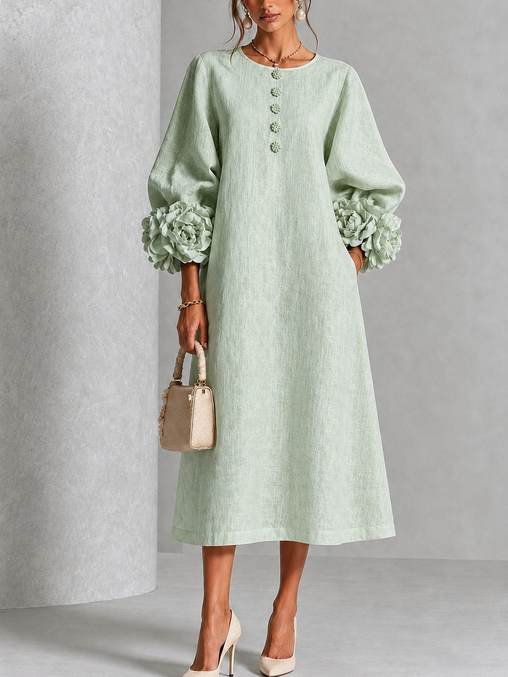 Sienna | Abito midi con polsini floreali