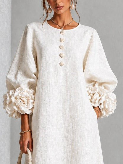 Henrietta | Abito Midi con Bottoni e Polsini a Fiori