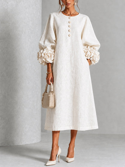 Henrietta | Abito Midi con Bottoni e Polsini a Fiori