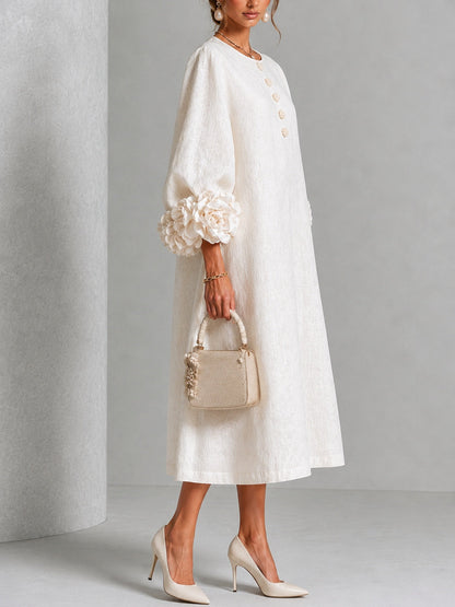 Henrietta | Abito Midi con Bottoni e Polsini a Fiori