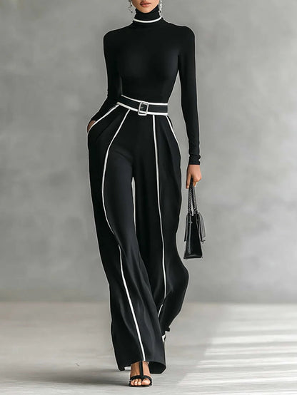 Emma | Completo elegante con collo alto e pantalone ampio