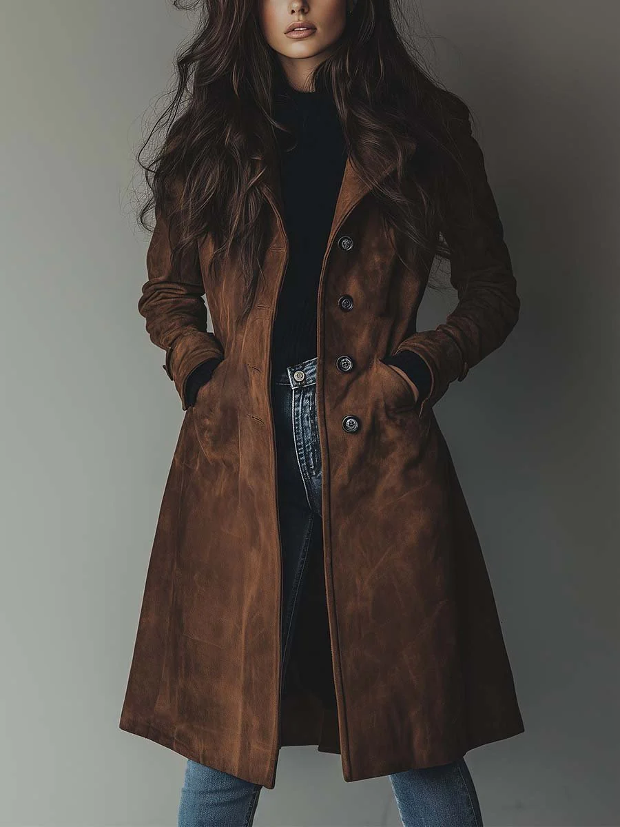 Trench vintage in camoscio