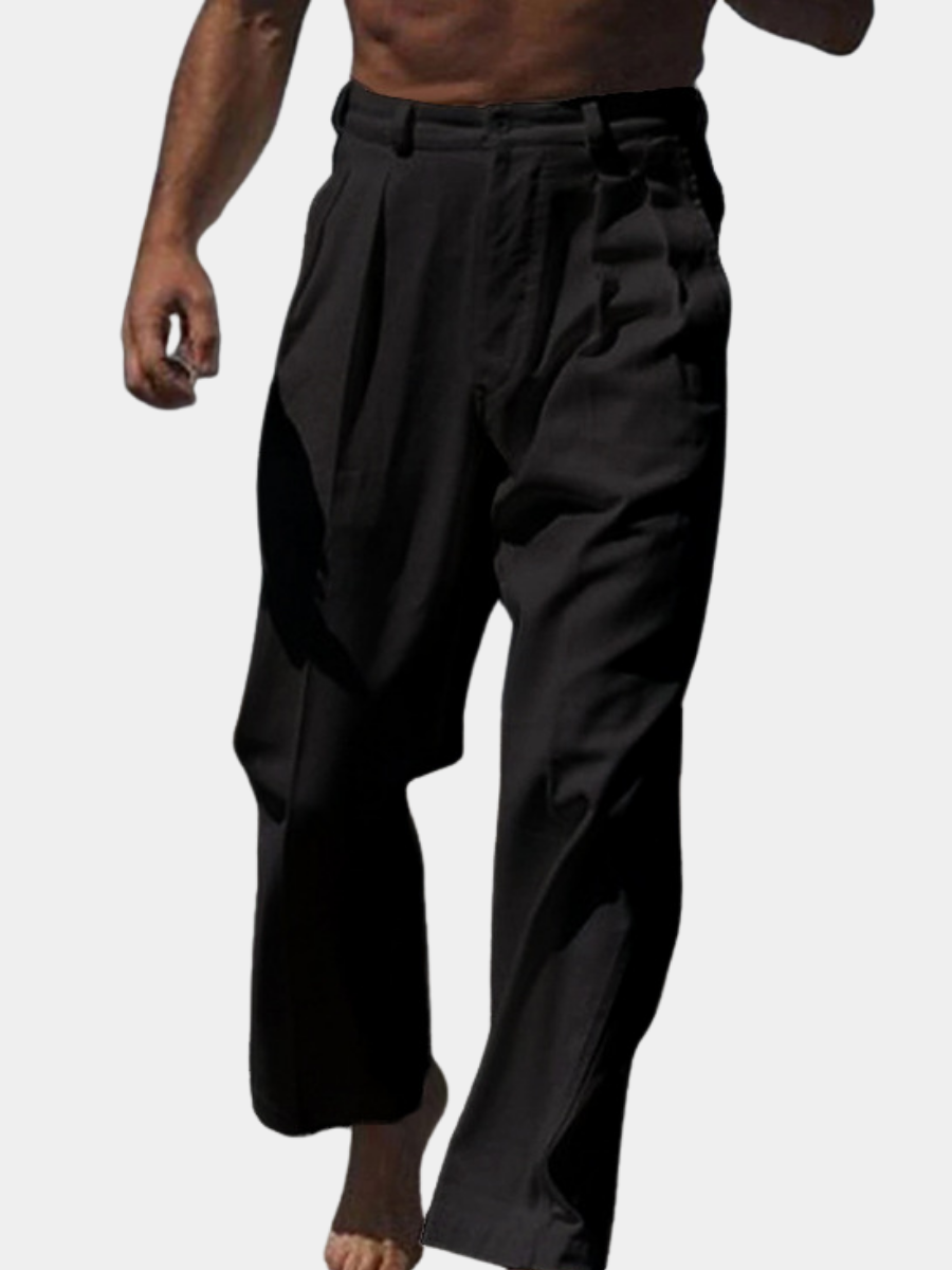 PANTALONI THEO IN LINO A GAMBA LARGA