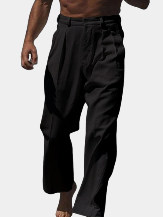 PANTALONI THEO IN LINO A GAMBA LARGA