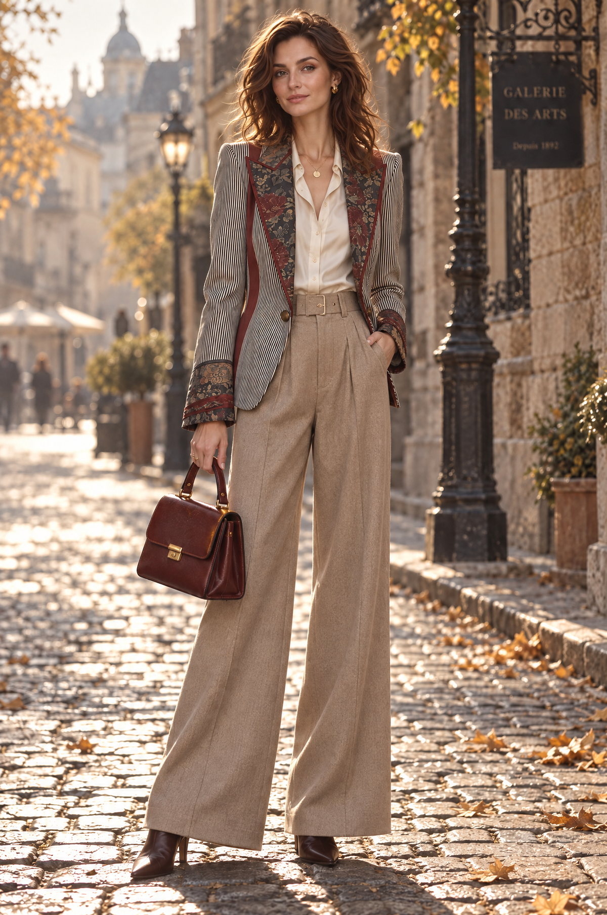Quiet luxury: blazer a righe con fiori e bottone