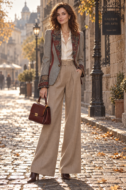 Quiet luxury: blazer a righe con fiori e bottone