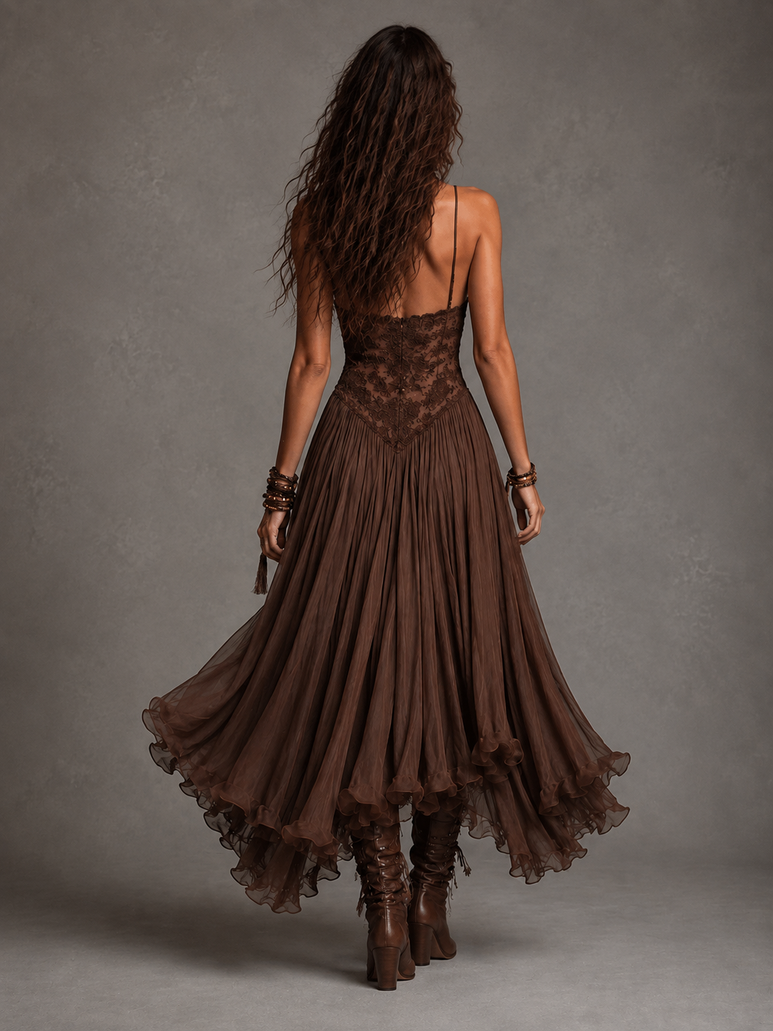 Ophelia | Abito Lungo in Pizzo con Effetto Corsetto