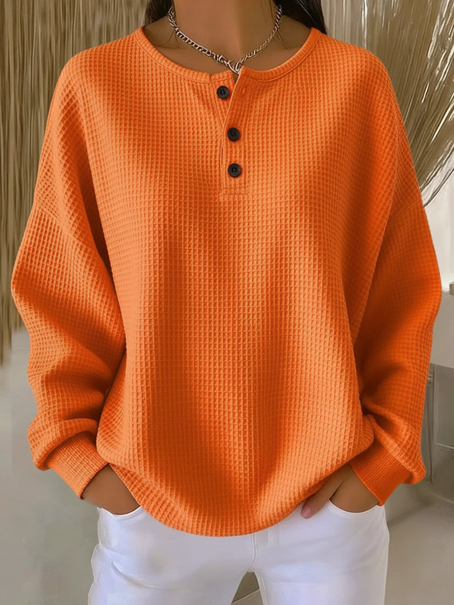 Bregje | Felpa Henley accogliente con struttura waffle