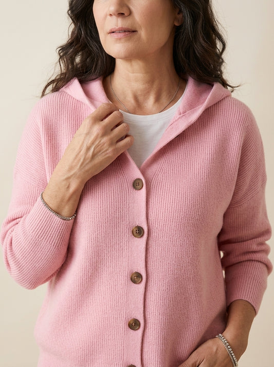 Fabiana - Cardigan in maglia con cappuccio e bottoni