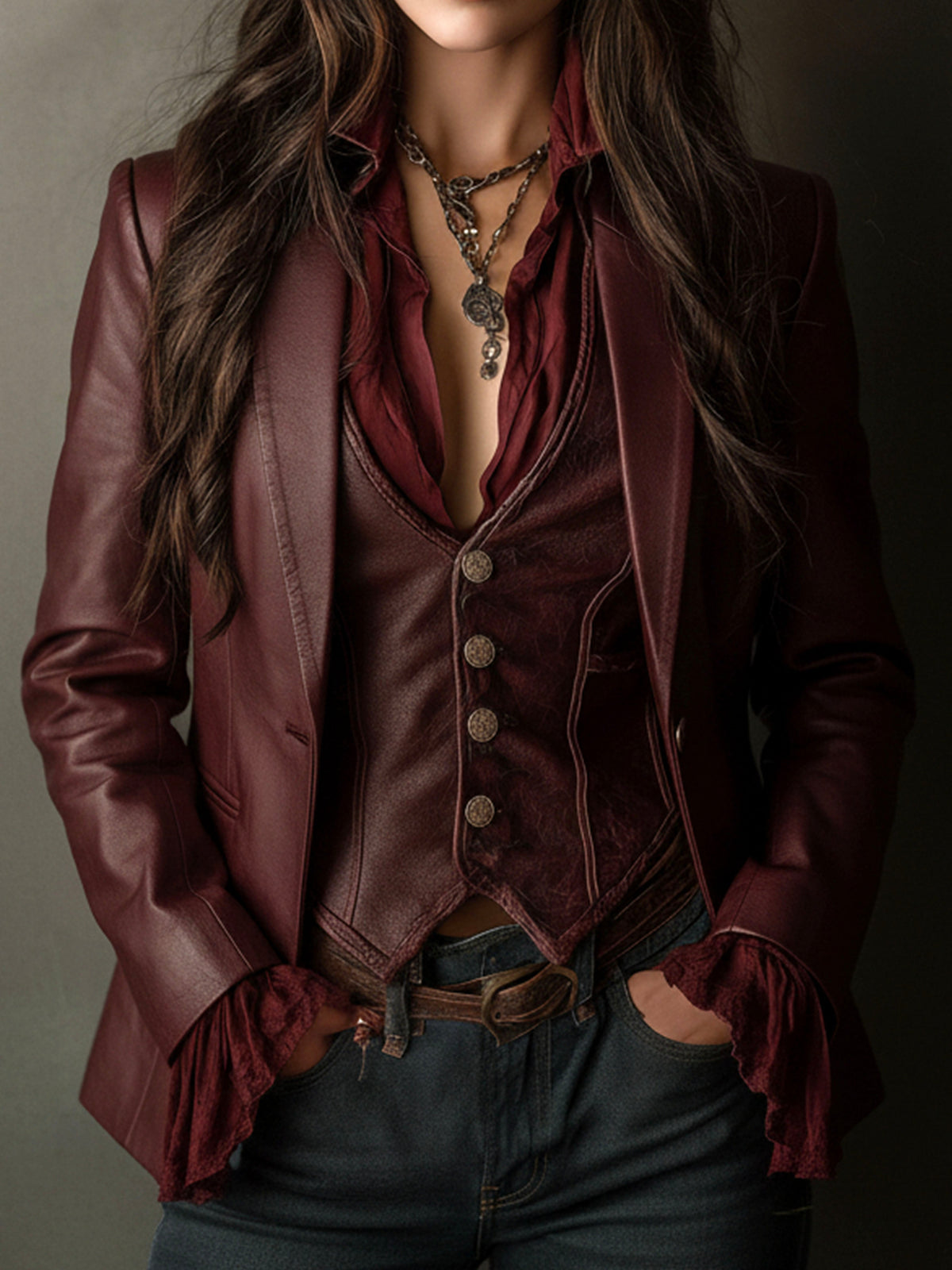 Blazer vintage in ecopelle bordeaux