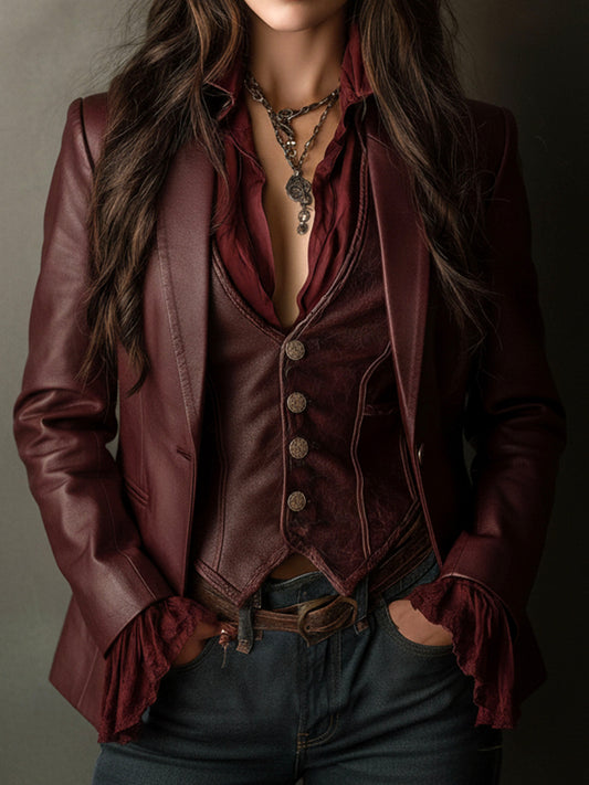 Blazer vintage in ecopelle bordeaux